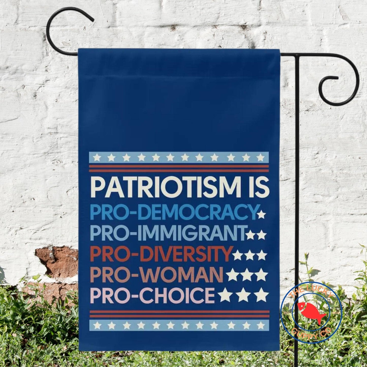 Patriotism is pro democracy mini equality garden flag, patriotic democrat flag, liberal garden flag, pro America anti trump yard sign, FDT