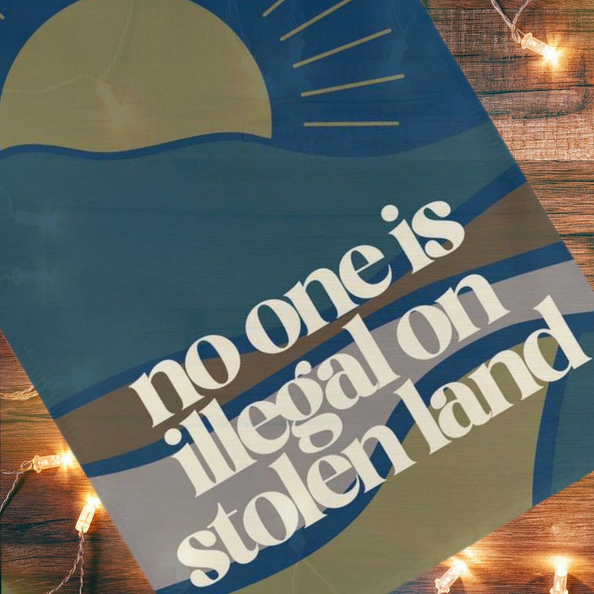 no one is illegal on stolen land mini equality garden flag, no human is illegal, pro America anti trump yard sign, pro immigrant democrat