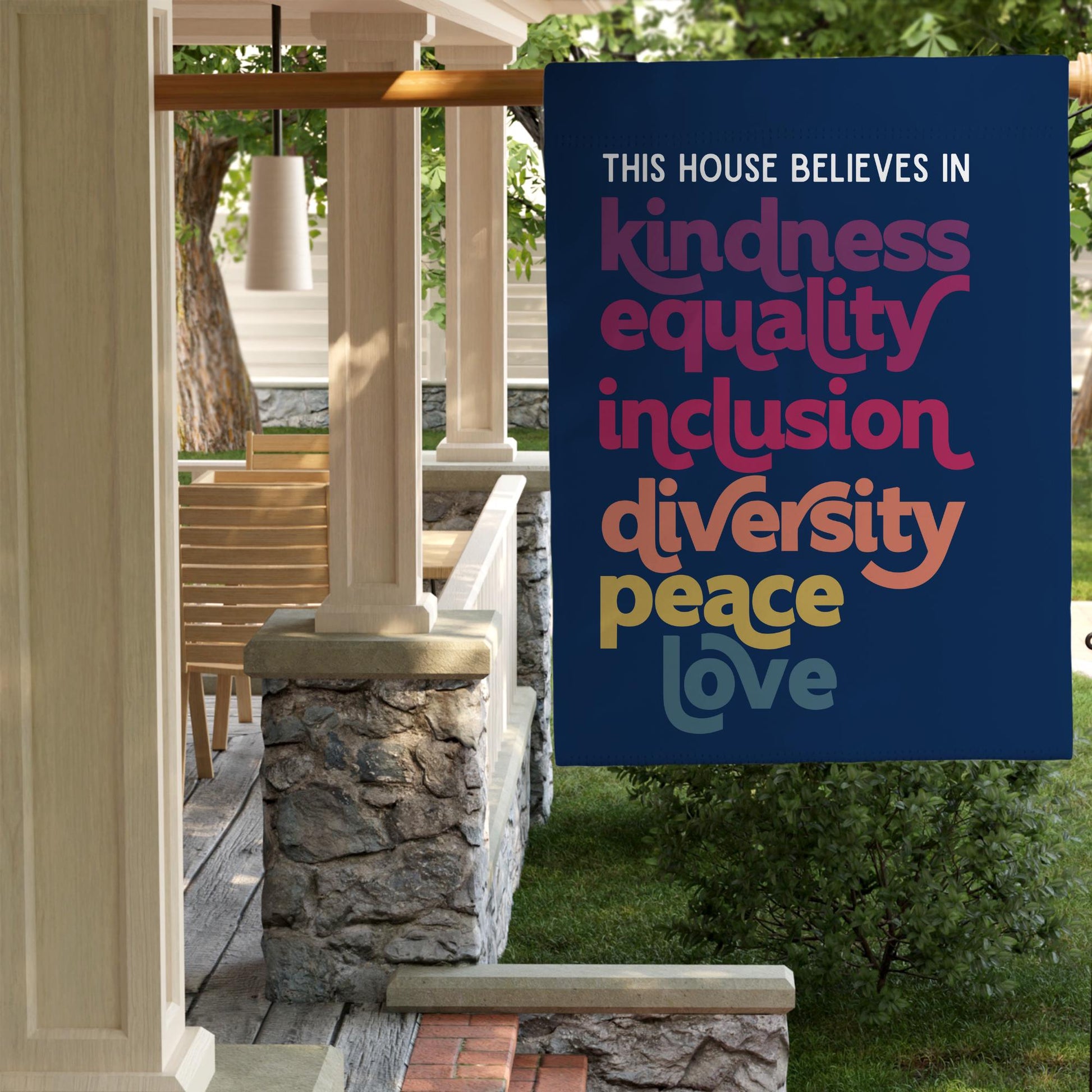 This House Believes in Kindness Equality Inclusion Diversity Peace Love Garden Flag, In This House We Believe Sign, Equality is Greater