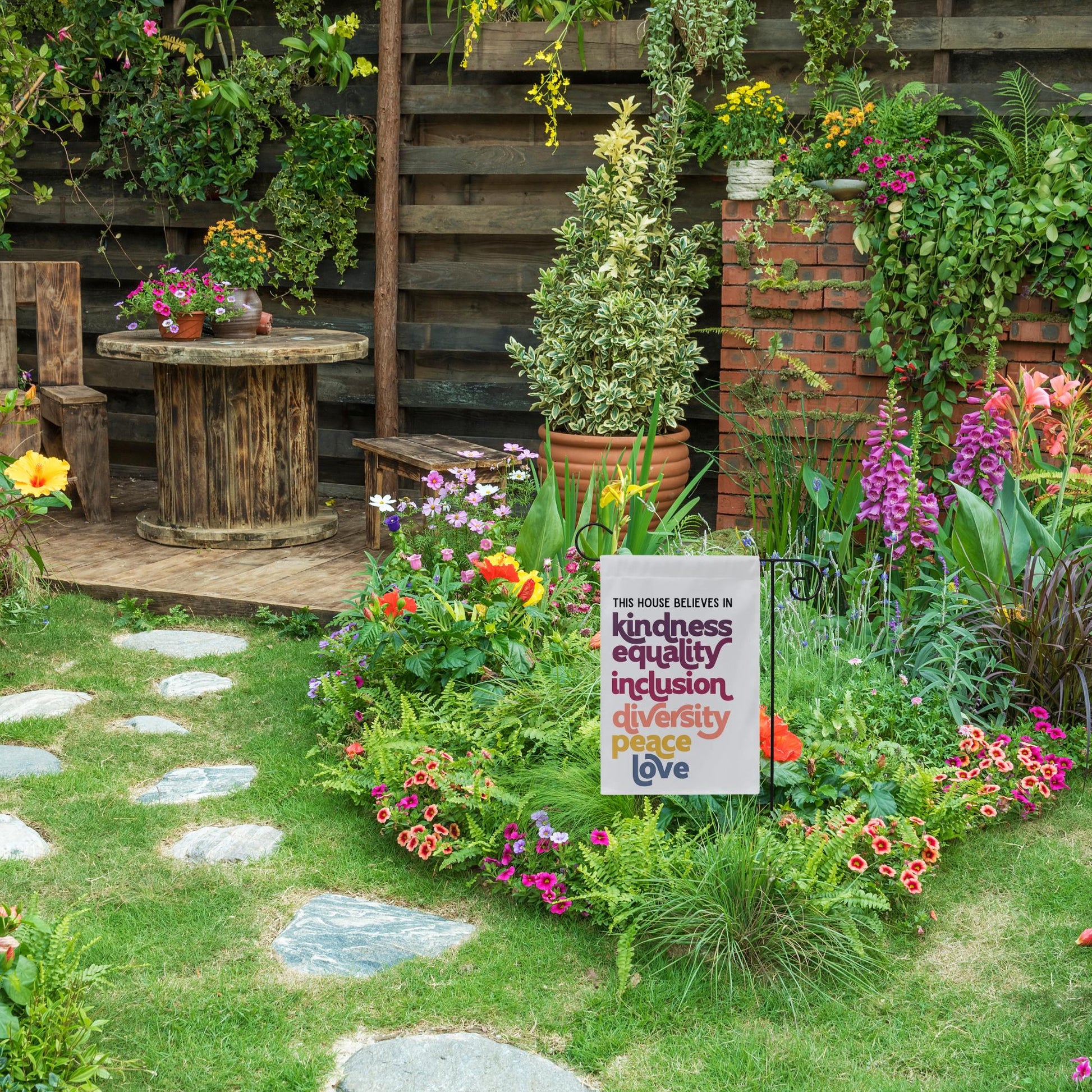 In This House We Believe in Kindness Equality Inclusion Diversity Peace Love Garden Flag, In This House We Believe Sign, Equality is Greater