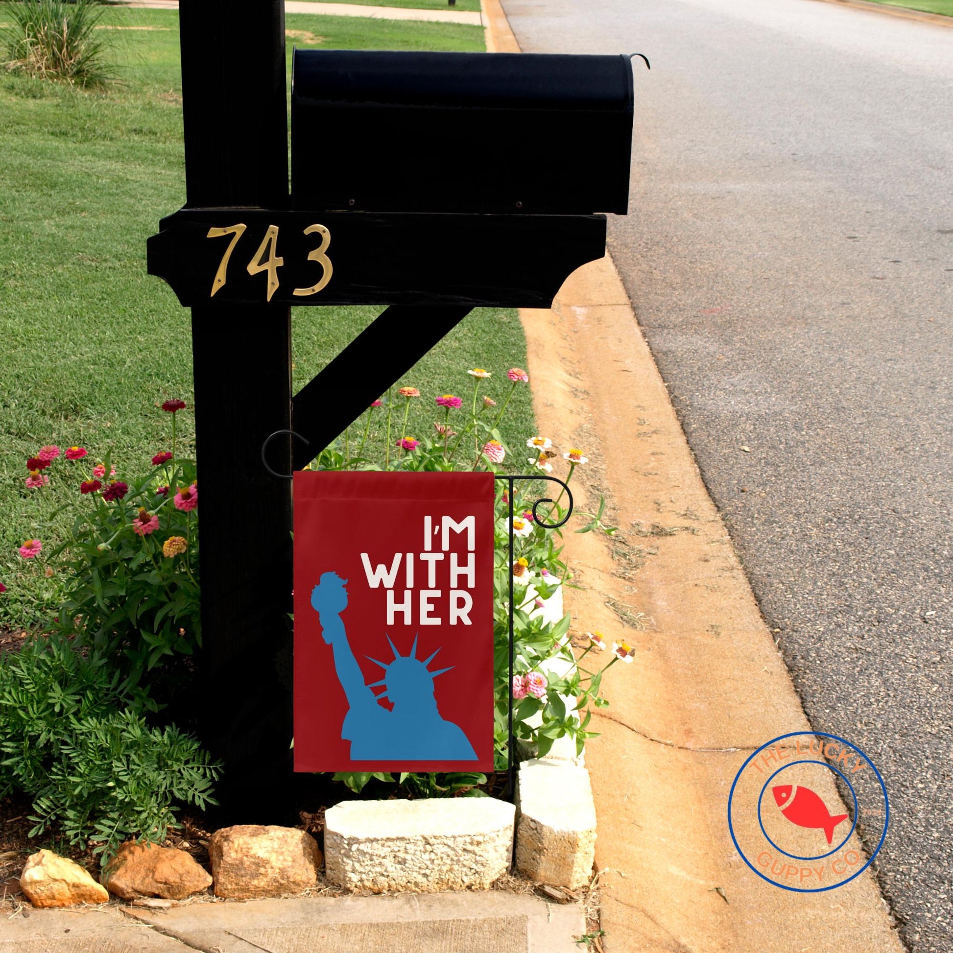 I'm with her flag, anti trump pro America yard sign, patriotism is pro democracy equality, FDT yard sign, unapologetic democrat yard sign