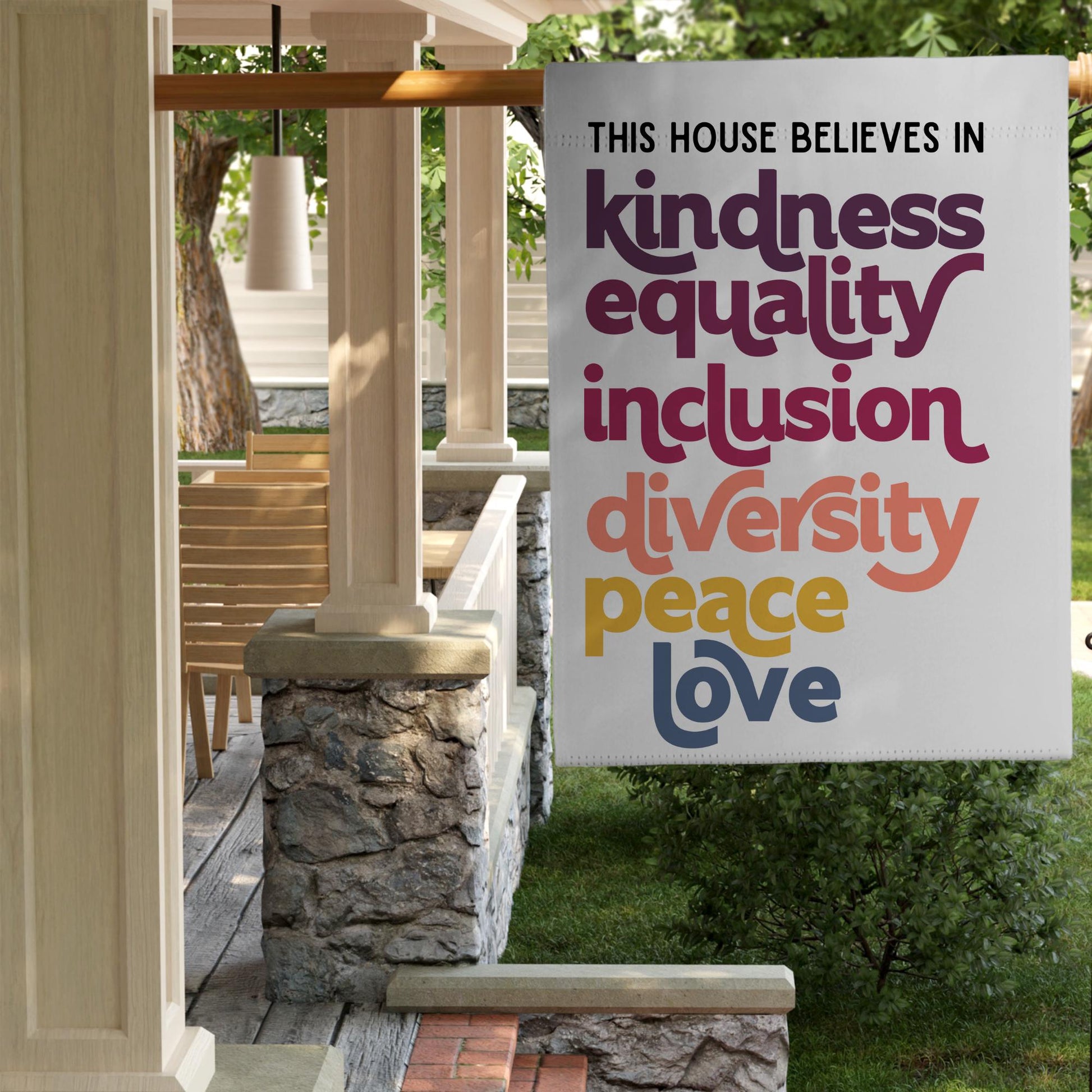 In This House We Believe in Kindness Equality Inclusion Diversity Peace Love Garden Flag, In This House We Believe Sign, Equality is Greater