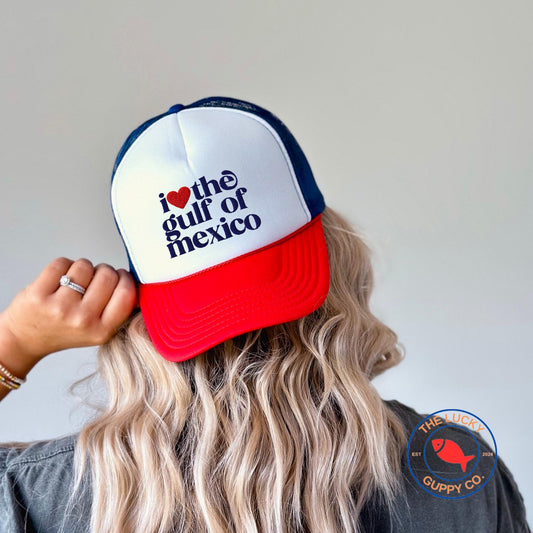 I love the Gulf of Mexico trucker hat, proud democrat hat, anti trump hat, you're in a cult, is he dead yet, FDT hat, I dissent ball cap