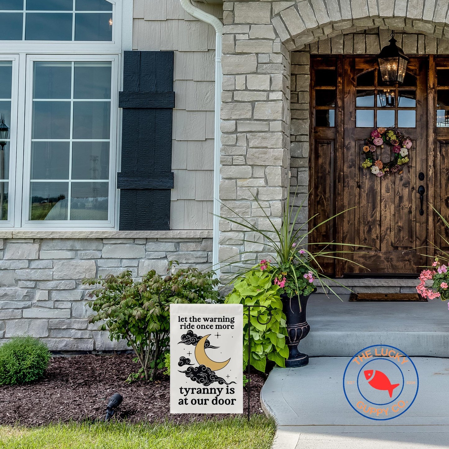 let the warning ride once more tyranny is at the door flag, Paul revere midnight ride, vive la resistance, power of the people is greater