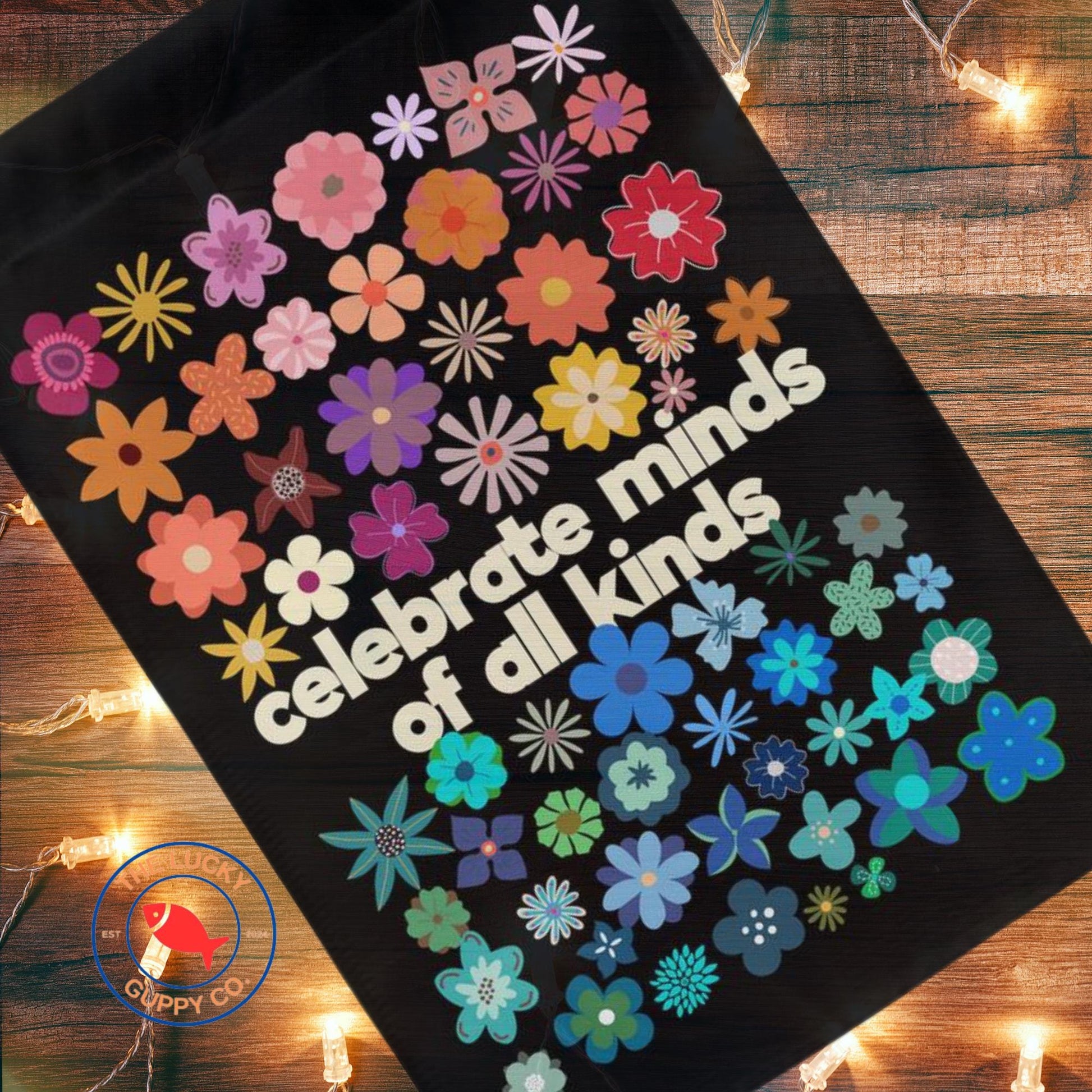 celebrate minds of all kinds flag, celebrate neurodiversity sticker, normalize minds of all kinds, autism awareness, inclusion is elemental