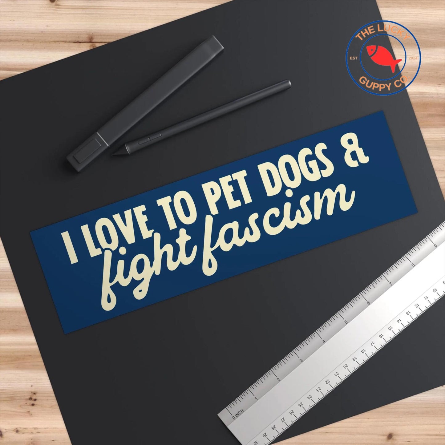 pet dogs and fight fascism bumper sticker, I love the Gulf of Mexico sign, defend the constitution, save democracy, I dissent bumper sticker