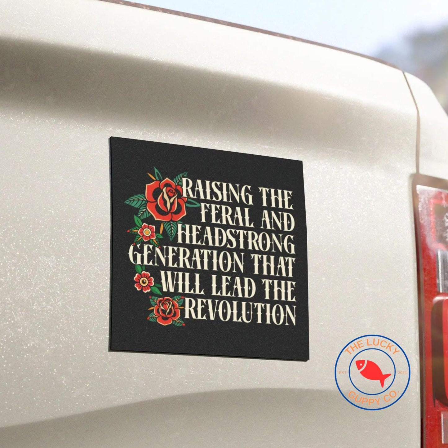 raising the feral and headstrong generation that will lead the revolution sticker, goth against fascism, raise em kind, future feminist