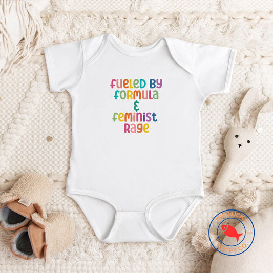 fueled by formula and feminist rage onesie(R), little feminist shirt, girl baby shower gift, liberal kid gift, pee on the patriarchy onesie