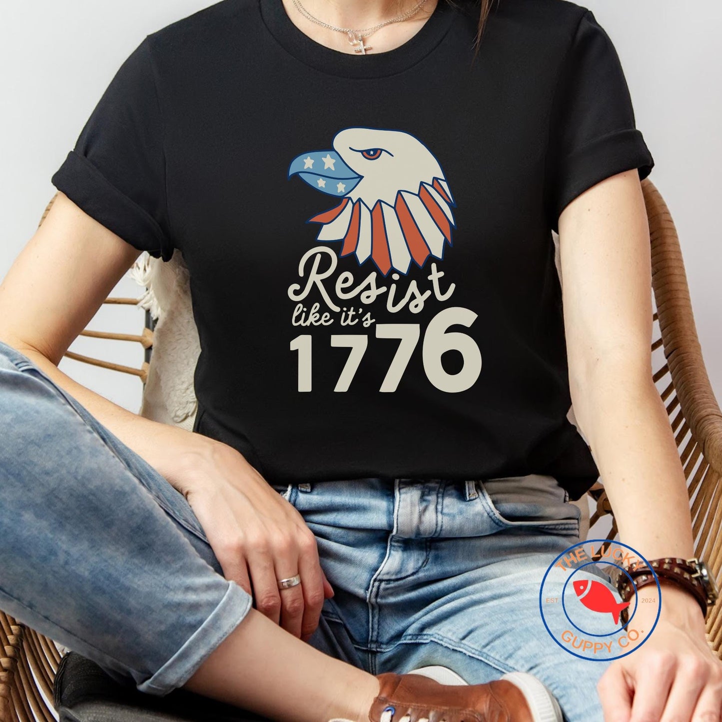 Resist Like It's 1776 Fourth of July Unisex Tee, Pro USA Anti Trump, Stars Stripes and Reproductive Rights, Progressive Fourth of July Shirt