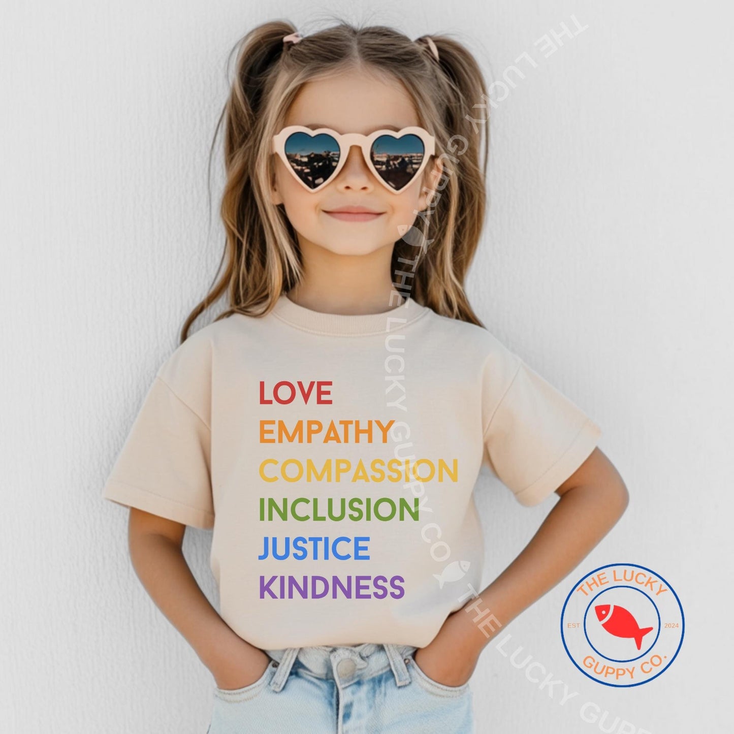 love empathy compassion inclusion justice kindness rainbow youth shirt, raised to love you, love is love is love, care about other people