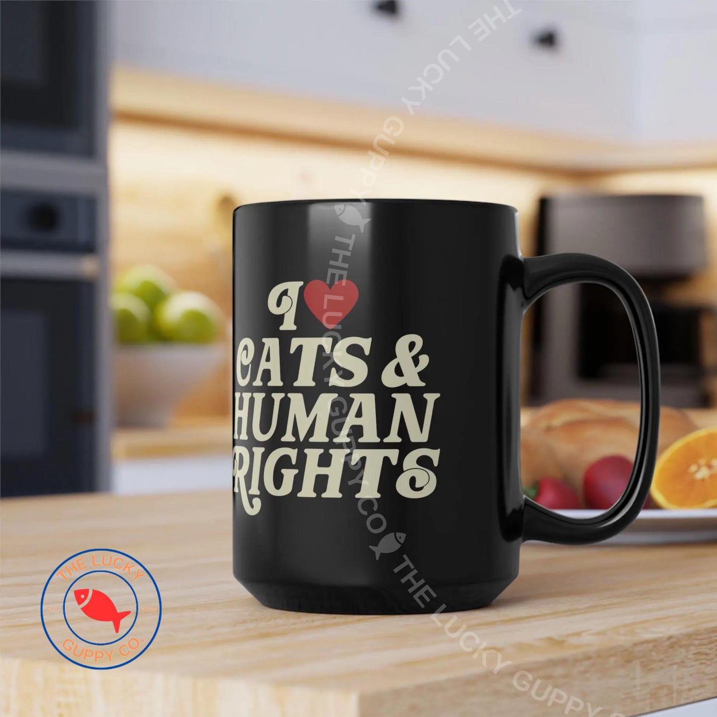 I Love Cats and Human Rights Coffee Mug, Big Fan of Human Rights, Anti Trump FDT Coffee Cup, Liberal Coffee Lover Gift, Childless Cat Lady