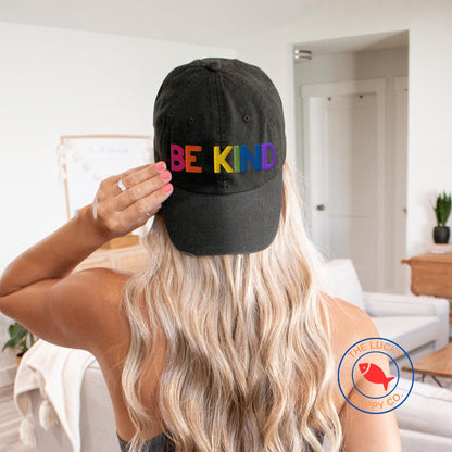 Be Kind Rainbow Embroidered Canvas Hat