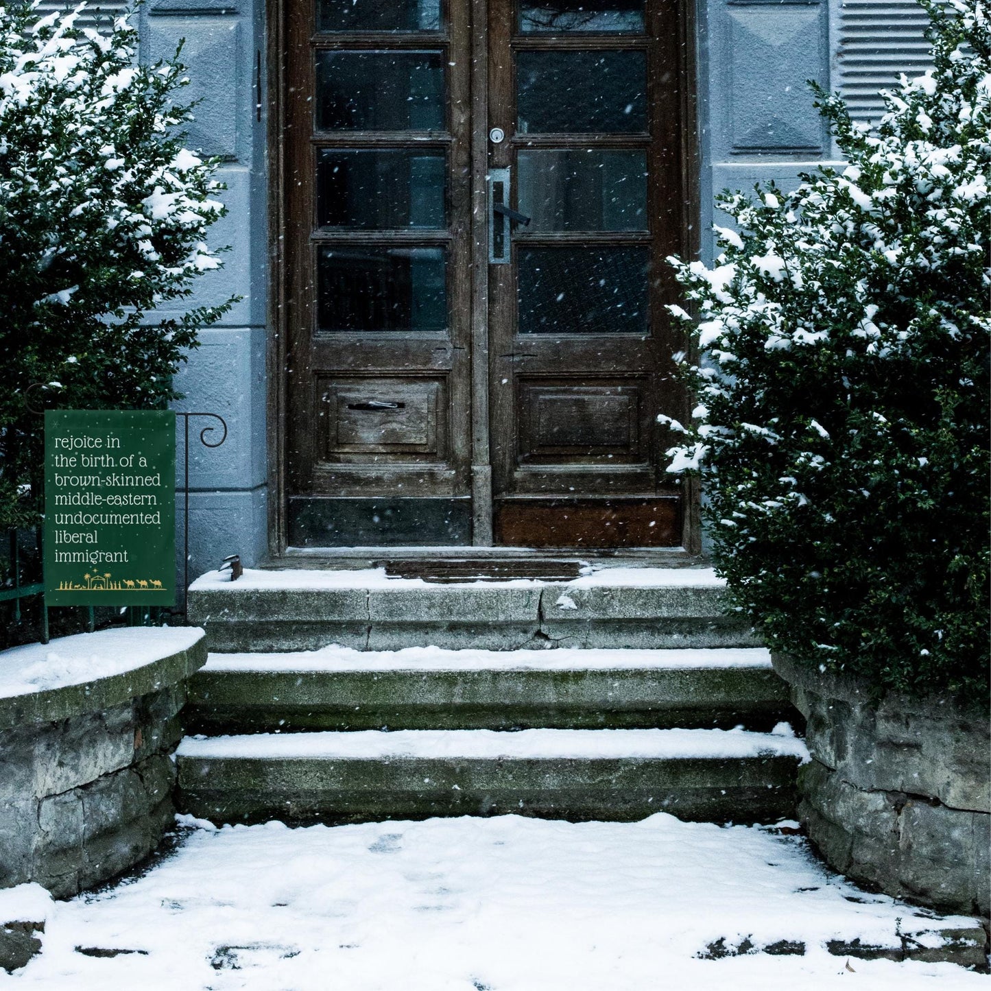 Rejoice in the Birth of a Brown-Skinned Immigrant Flag (Green)