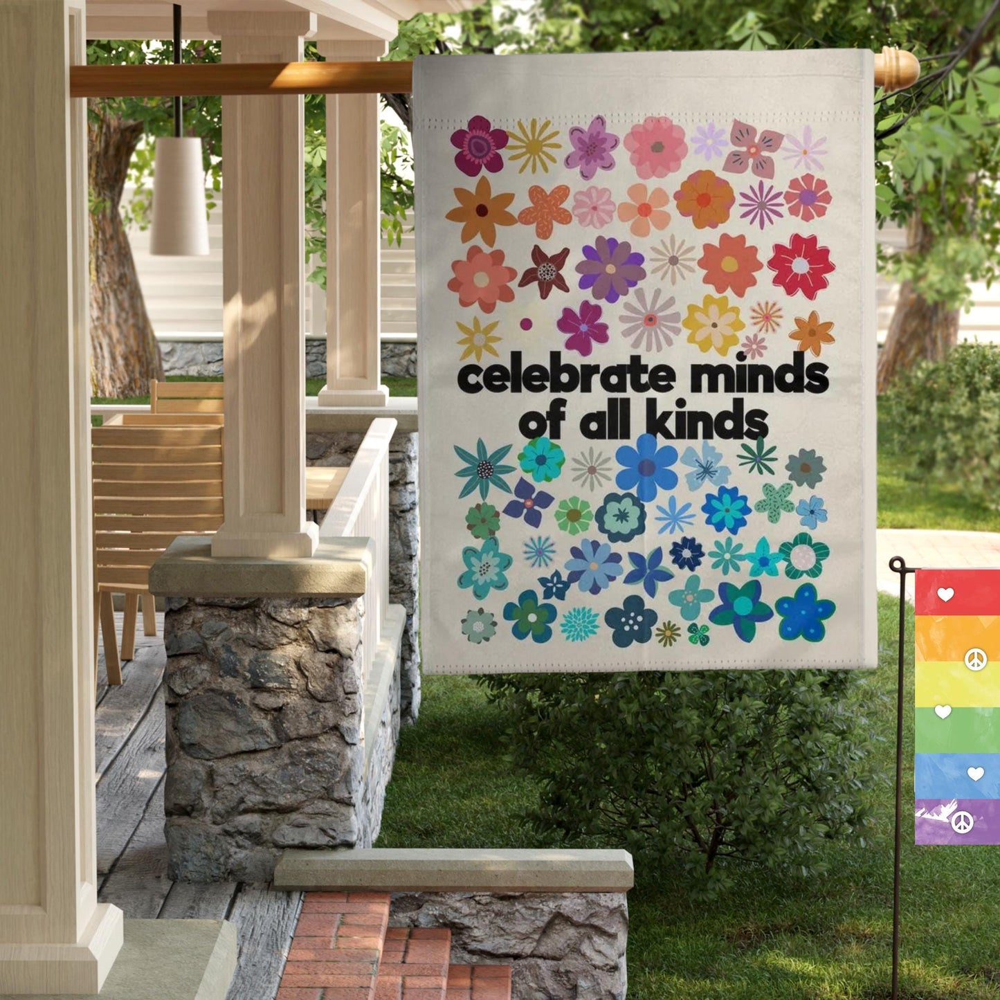 Celebrate Minds of All Kinds White Rainbow Flag