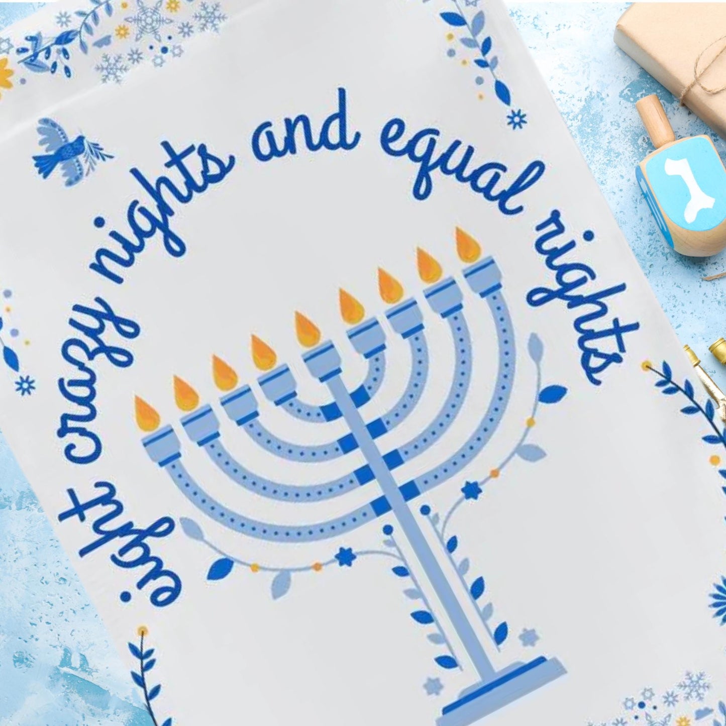 eight crazy nights equal rights garden flag, Hanukkah banner, floral flag Chanukah, defend equality banner sign, inclusion is elemental