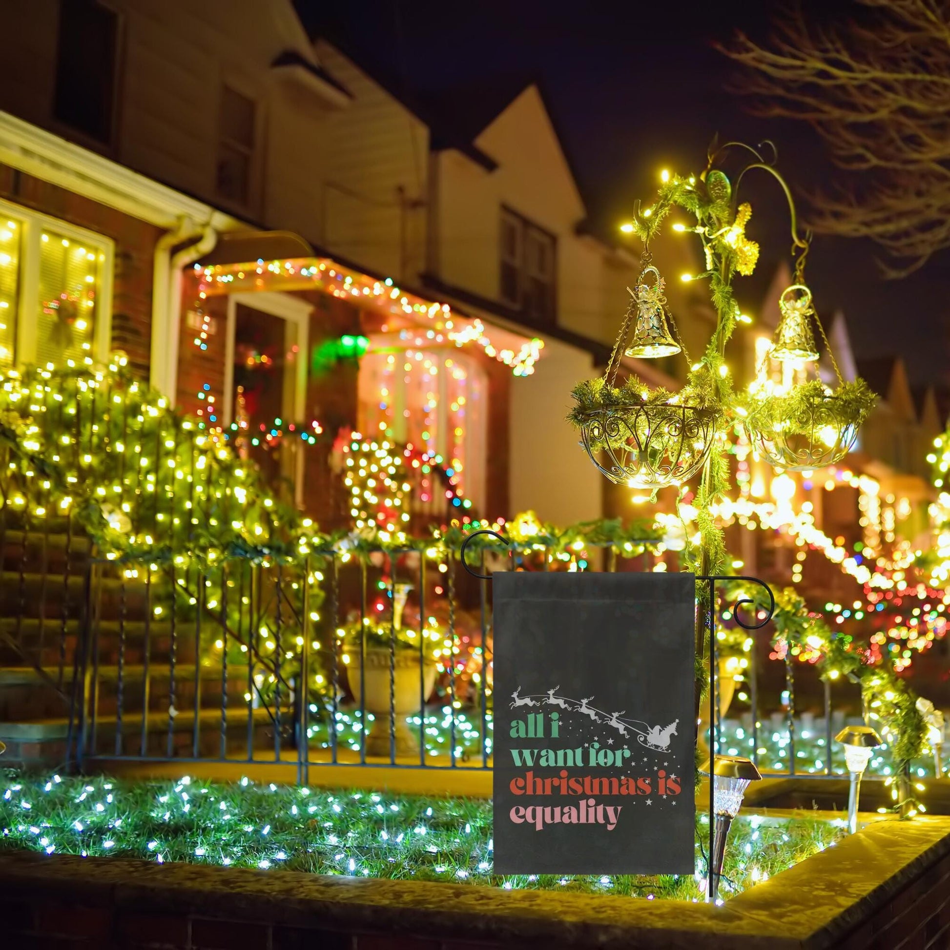 all I wanted for Christmas was democracy, not my president garden flag, unapologetic democrat yard sign, anti trump banner, defend equality