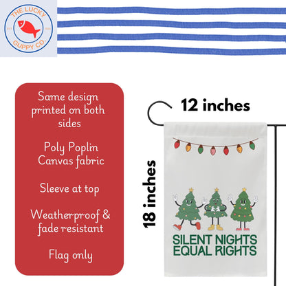 christmas lights and equal rights sign, reproductive rights banner, bans off our bodies, roe your vote, ban ignorance not books garden flag