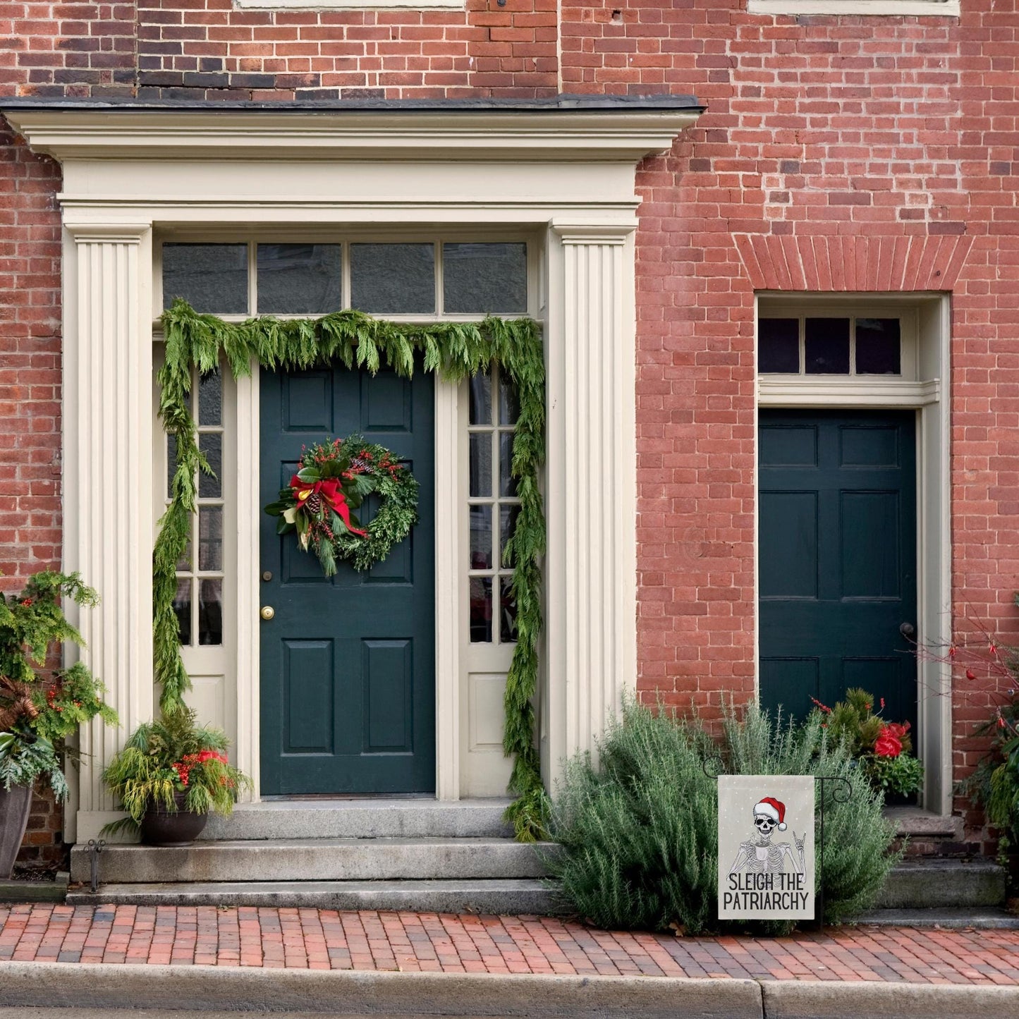 Sleigh the patriarchy skeleton rad garden flag, unapologetic democrat yard sign, girls just want fundamental rights, equal rights amend