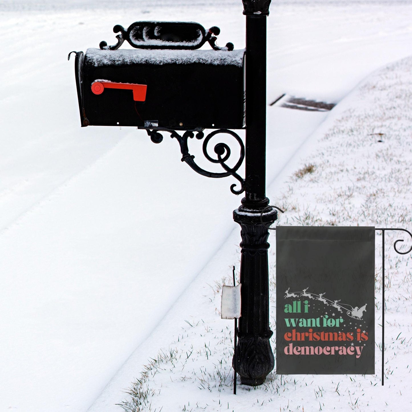 all I wanted for Christmas was democracy, not my president garden flag, unapologetic democrat yard sign, anti trump banner, defend equality