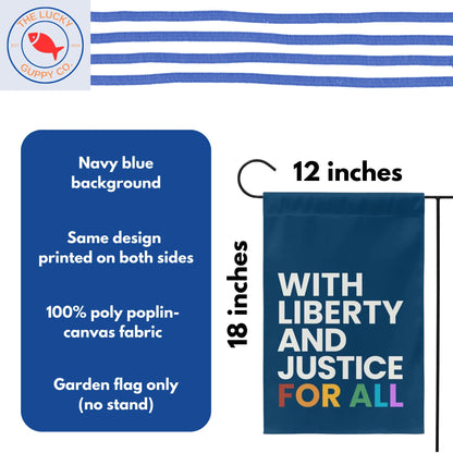 with liberty and justice for all lgbtq rainbow mini equality garden flag, proud unapologetic democrat yard sign, defend quality yard flag