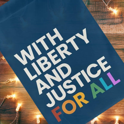 with liberty and justice for all lgbtq rainbow mini equality garden flag, proud unapologetic democrat yard sign, defend quality yard flag