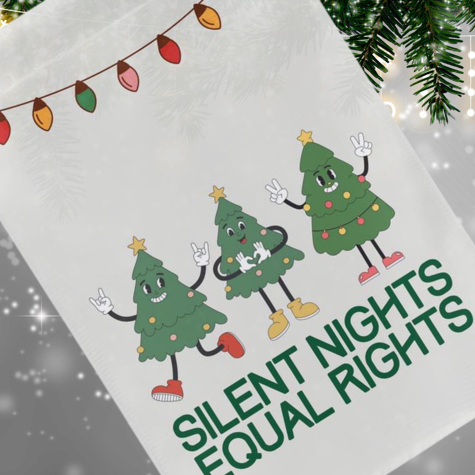christmas lights and equal rights sign, reproductive rights banner, bans off our bodies, roe your vote, ban ignorance not books garden flag