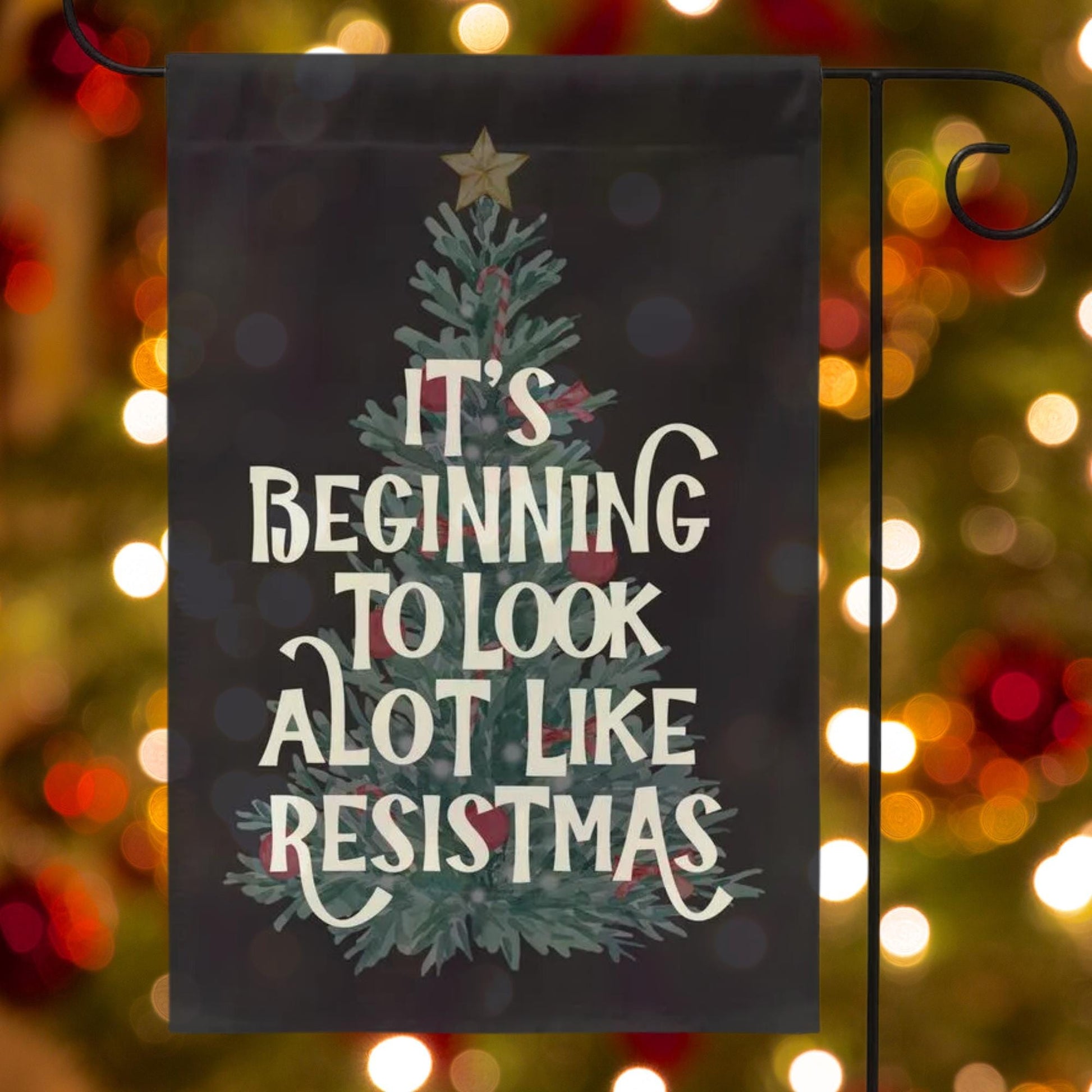 merry resistmas retro defend equality garden flag, all I want for christmas is democracy, anti trump af yard sign, unapologetic democrat