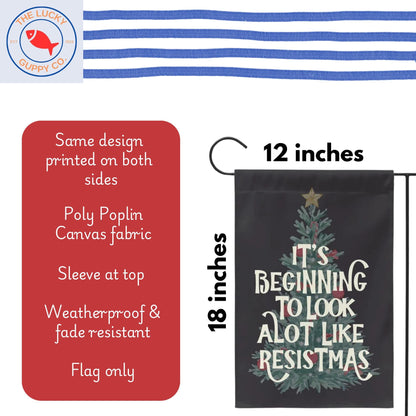 merry resistmas retro defend equality garden flag, all I want for christmas is democracy, anti trump af yard sign, unapologetic democrat