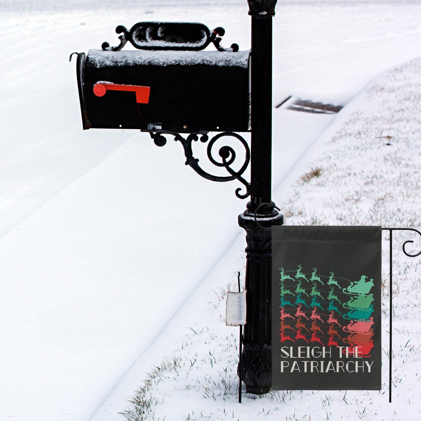 Sleigh the patriarchy skeleton rad garden flag, unapologetic democrat yard sign, girls just want fundamental rights, equal rights amend