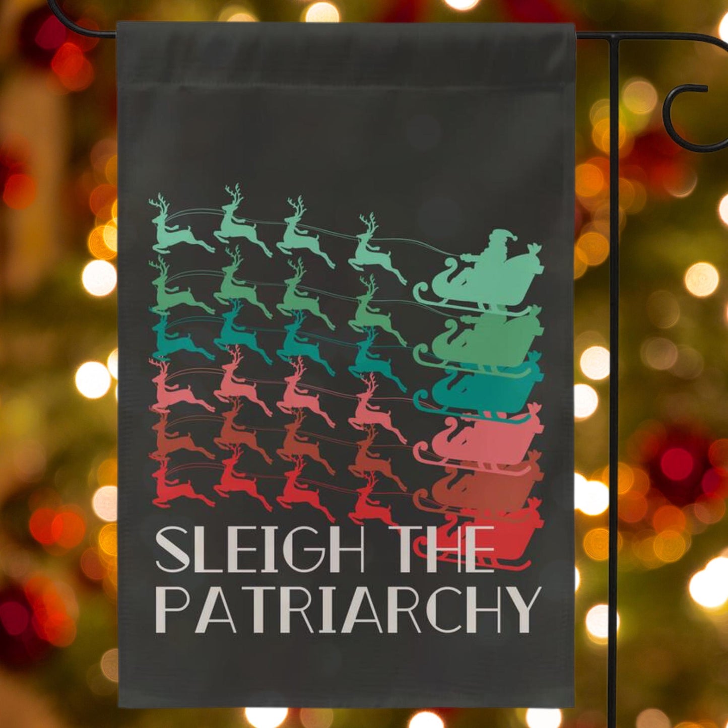 Sleigh the patriarchy skeleton rad garden flag, unapologetic democrat yard sign, girls just want fundamental rights, equal rights amend
