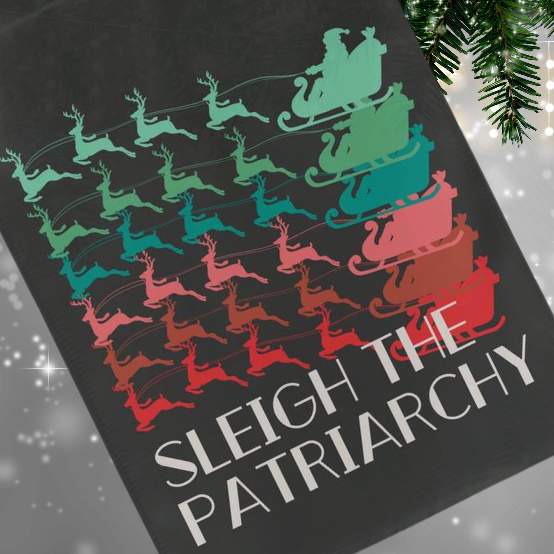 Sleigh the patriarchy skeleton rad garden flag, unapologetic democrat yard sign, girls just want fundamental rights, equal rights amend