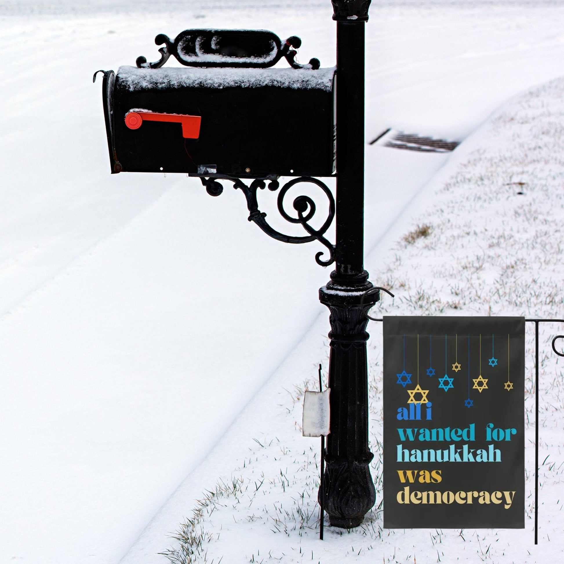 all I wanted for hanukkah was democracy mini equality garden flag, eight nights equal rights, liberal jewish gift, democracy in america