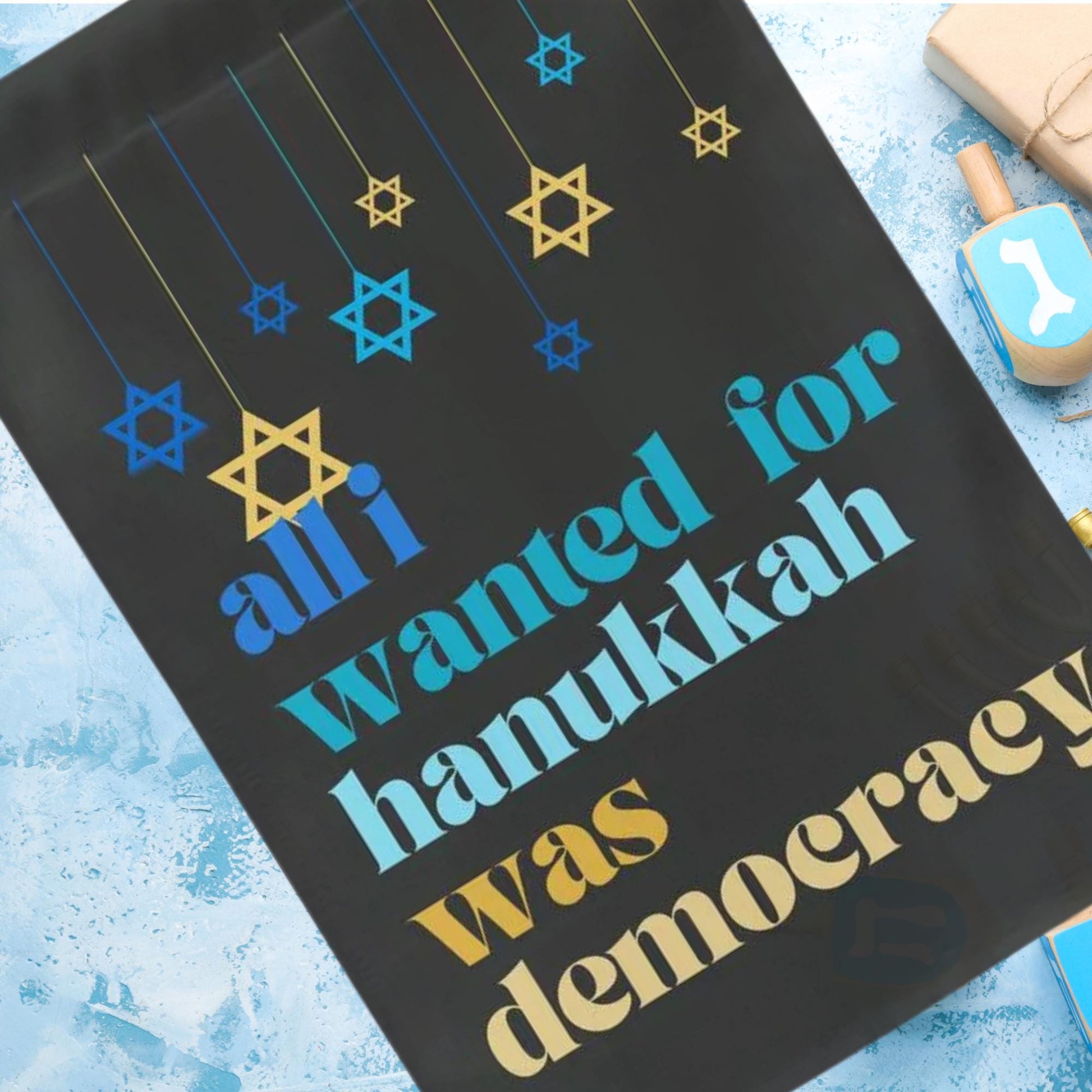 all I wanted for hanukkah was democracy mini equality garden flag, eight nights equal rights, liberal jewish gift, democracy in america