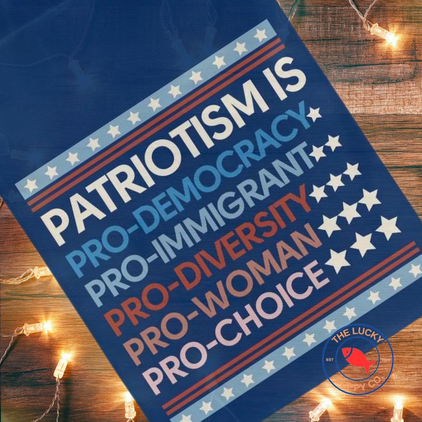 Patriotism is pro democracy mini equality garden flag, patriotic democrat flag, liberal garden flag, pro America anti trump yard sign, FDT