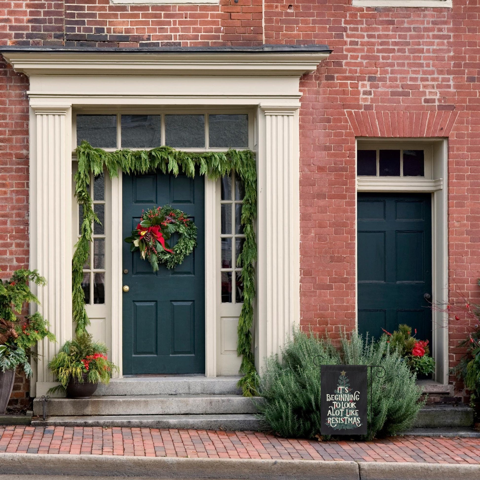 merry resistmas retro defend equality garden flag, all I want for christmas is democracy, anti trump af yard sign, unapologetic democrat