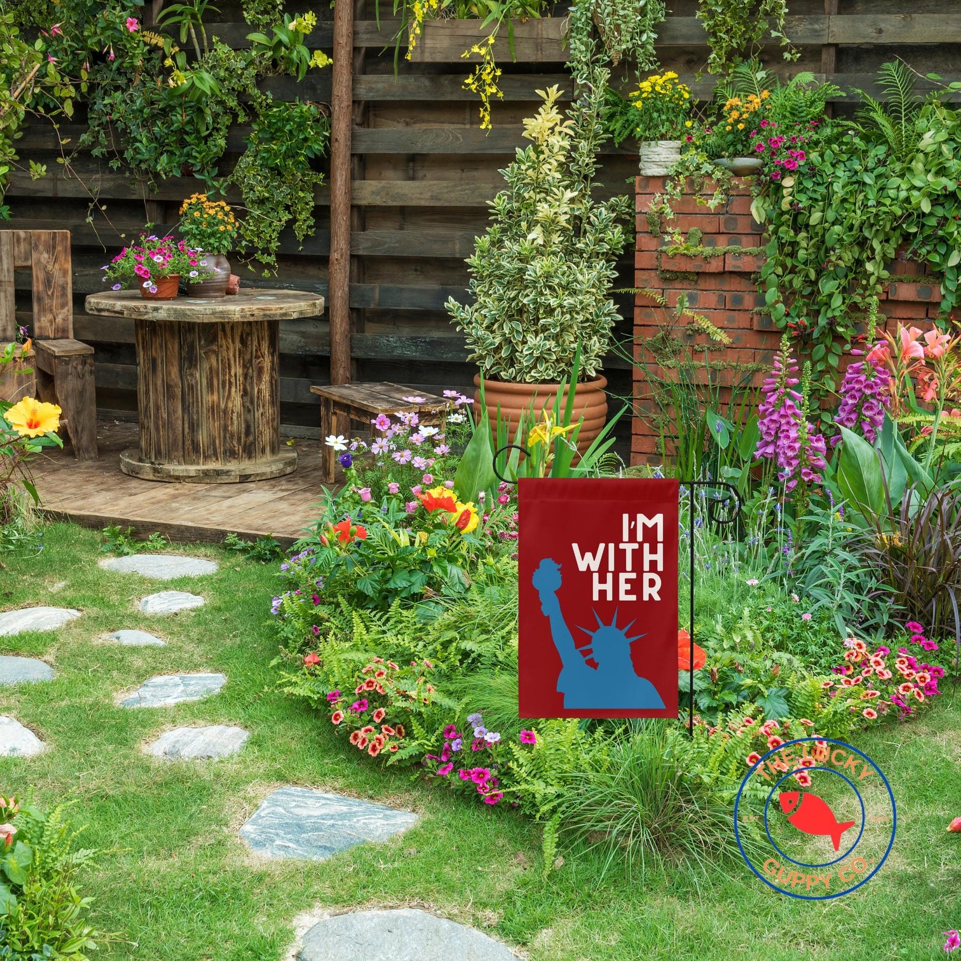 I'm with her flag, anti trump pro America yard sign, patriotism is pro democracy equality, FDT yard sign, unapologetic democrat yard sign