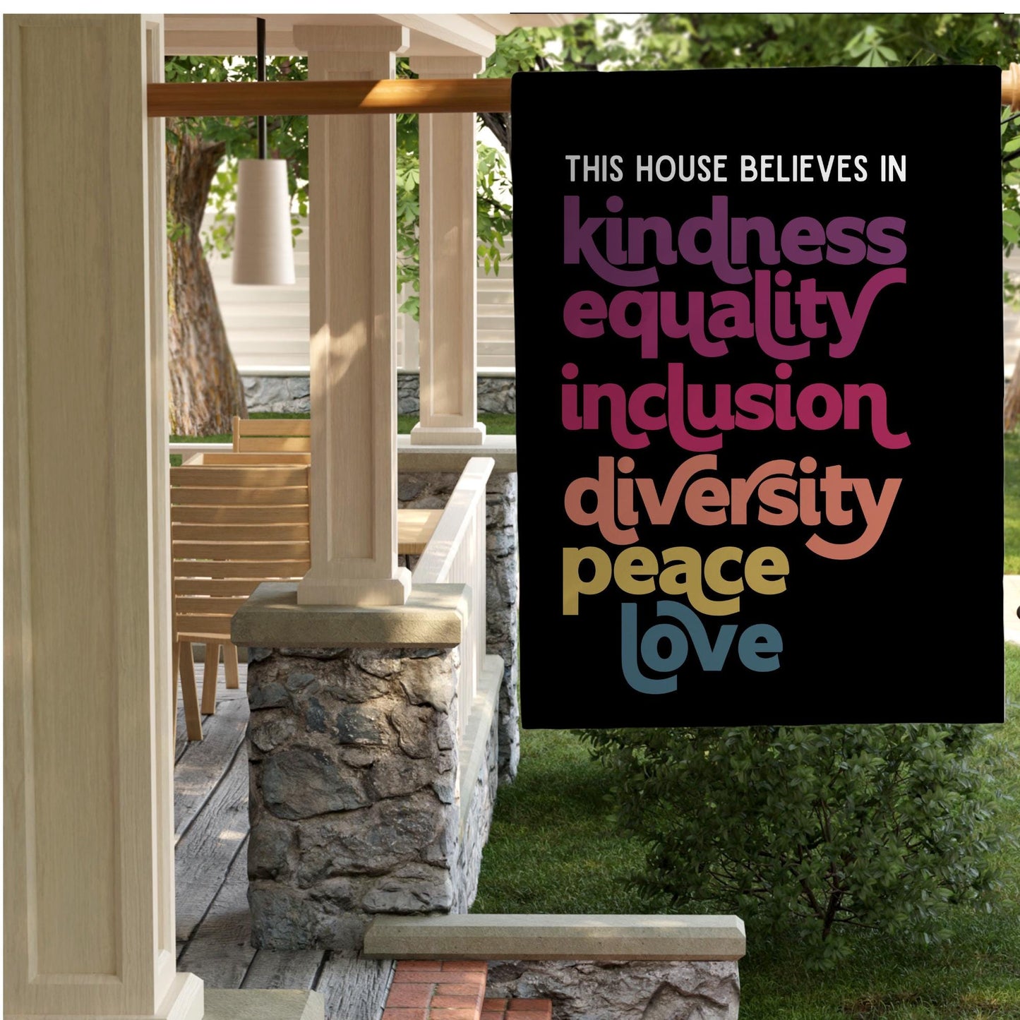 In This House We Believe in Kindness Equality Inclusion Diversity Peace Love Garden Flag, In This House We Believe Sign, Equality is Greater