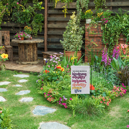 In This House We Believe in Kindness Equality Inclusion Diversity Peace Love Garden Flag, In This House We Believe Sign, Equality is Greater