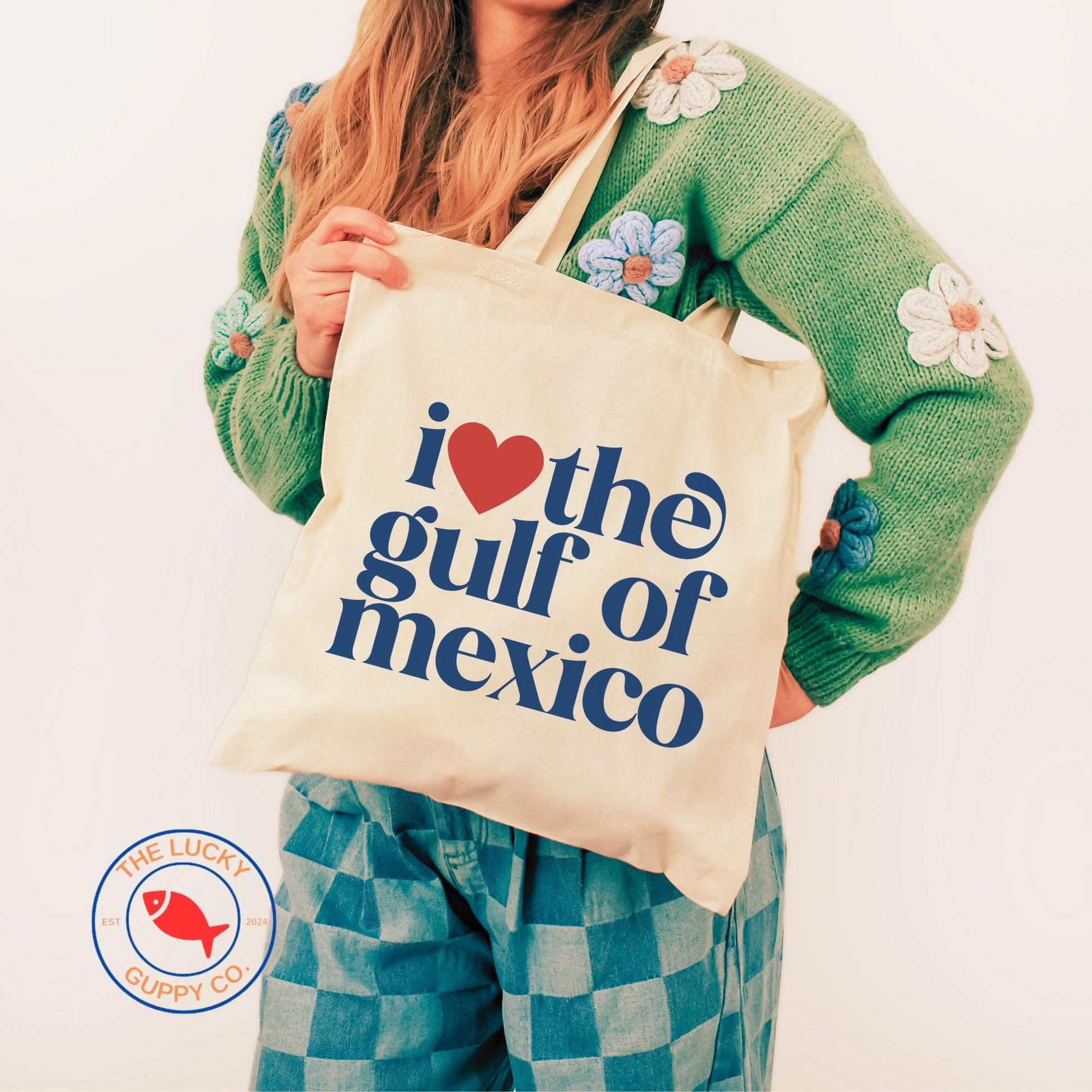I love the Gulf of Mexico canvas tote bag, pro america anti trump sign, defend democracy, against fascism bag, liberal grocery bag gift