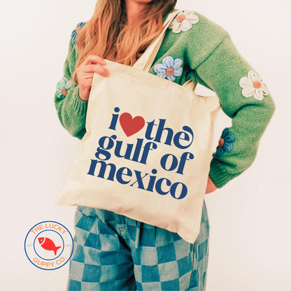 I love the Gulf of Mexico canvas tote bag, pro america anti trump sign, defend democracy, against fascism bag, liberal grocery bag gift