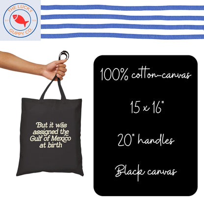 assigned the Gulf of Mexico at birth black canvas tote bag, defend equality, support trans kids, liberal tote bag, pro america anti trump