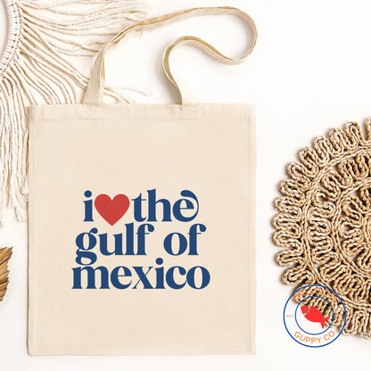 I love the Gulf of Mexico canvas tote bag, pro america anti trump sign, defend democracy, against fascism bag, liberal grocery bag gift