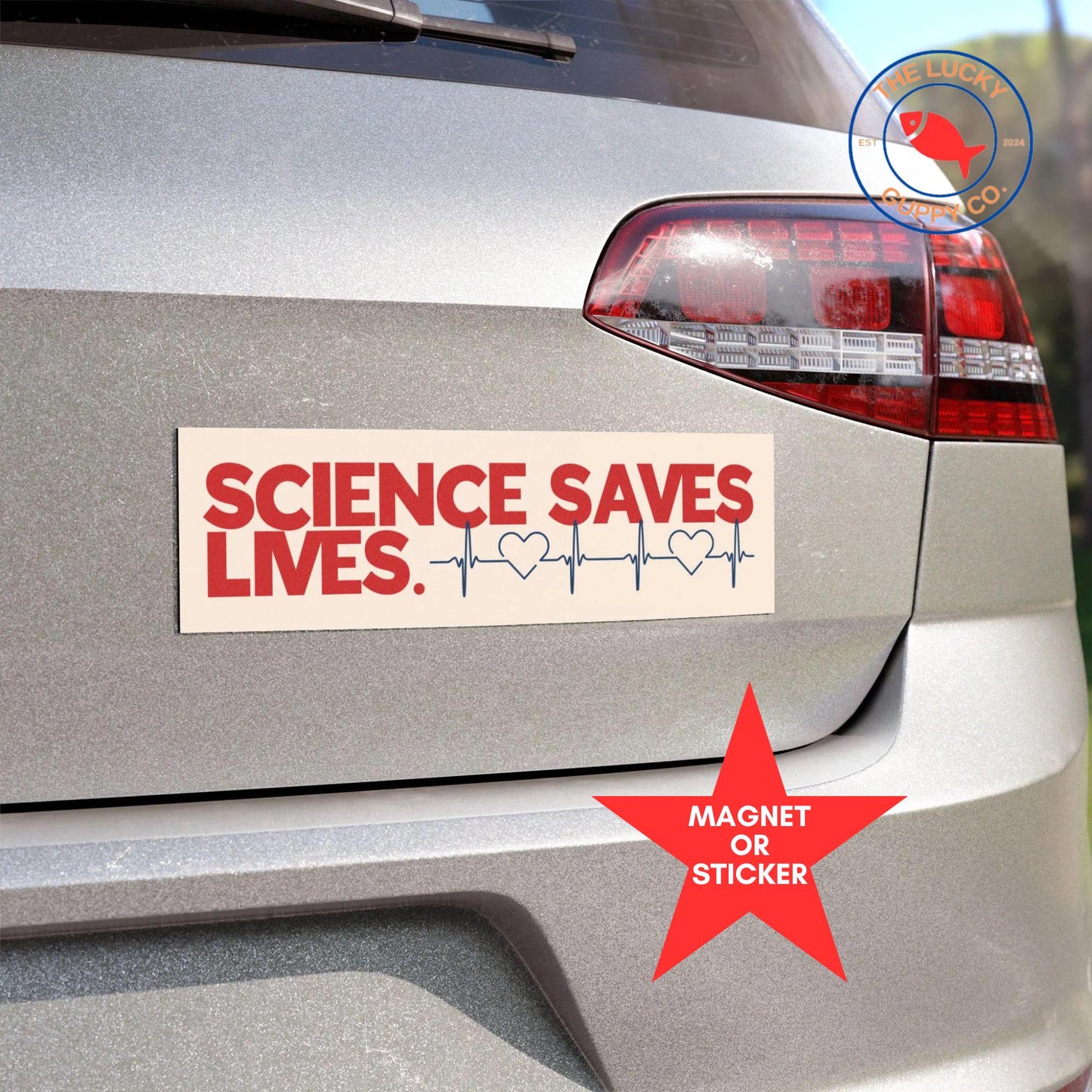 science saves lives, vaccines cause adults, stand up for science, in science we trust, fund the NIH, support scientific research sticker