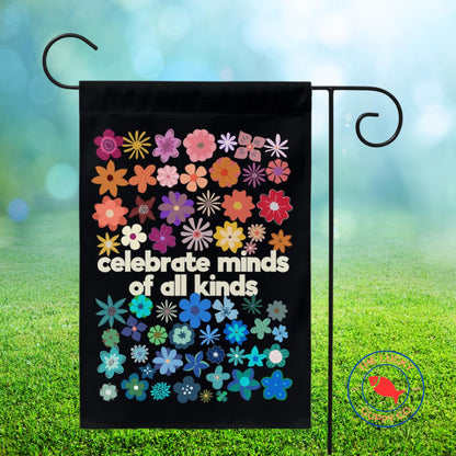 celebrate minds of all kinds flag, celebrate neurodiversity sticker, normalize minds of all kinds, autism awareness, inclusion is elemental