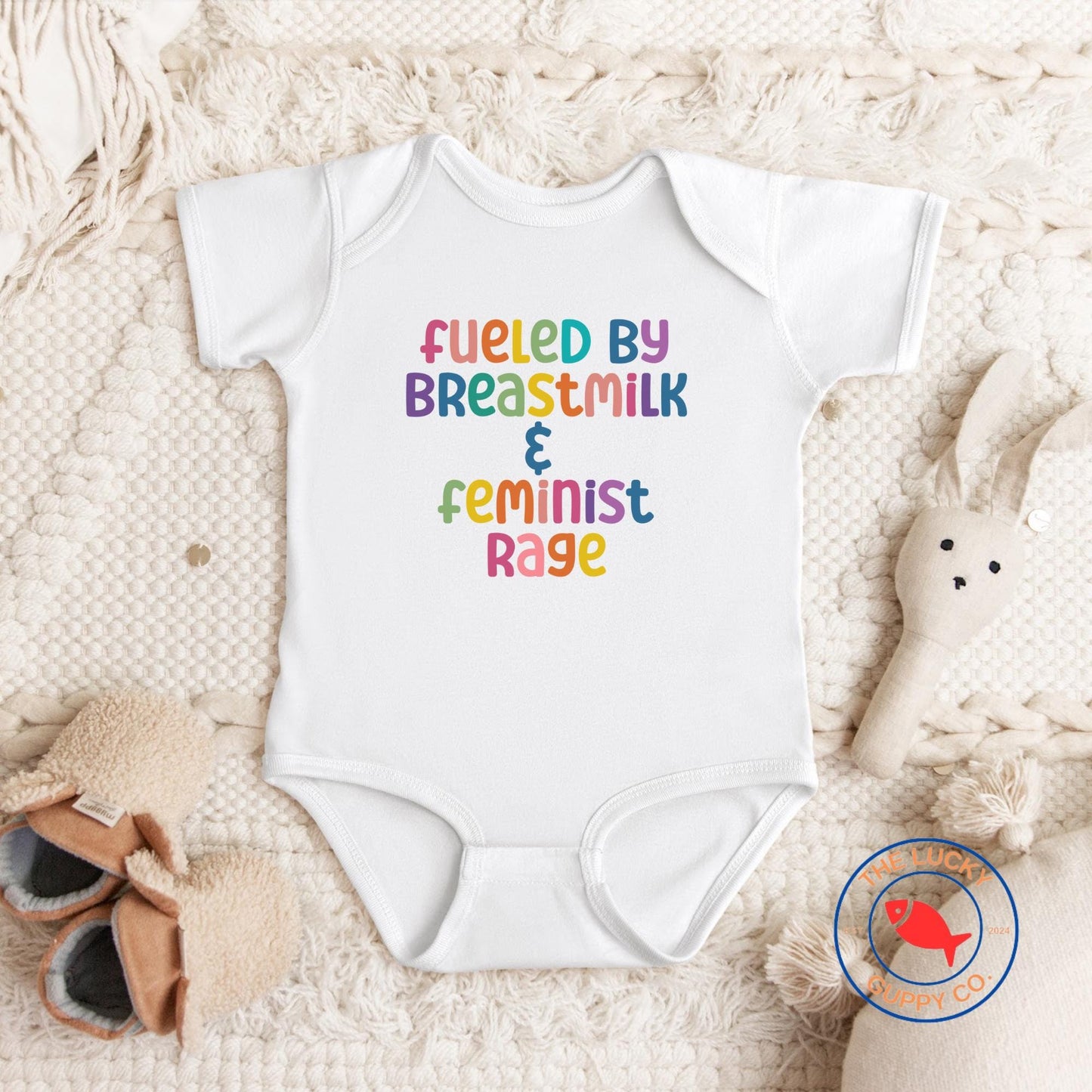 fueled by breastmilk and feminist rage onesie(R), little feminist shirt, girl baby shower gift, liberal kid gift, pee on the patriarchy tee