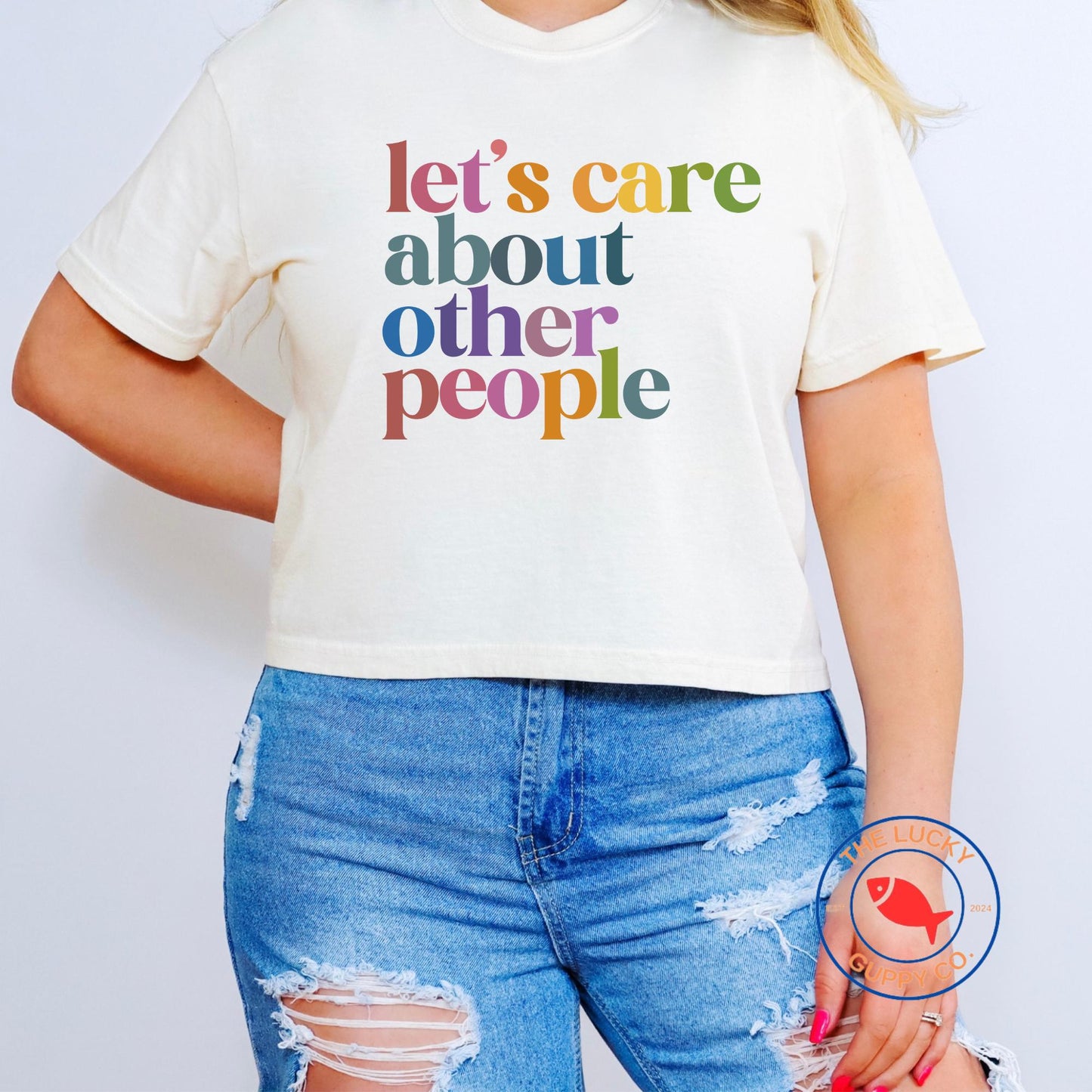 lets care about other people rainbow retro womens boxy tshirt, raise them kind, practice radical empathy, make america kind again, be nice