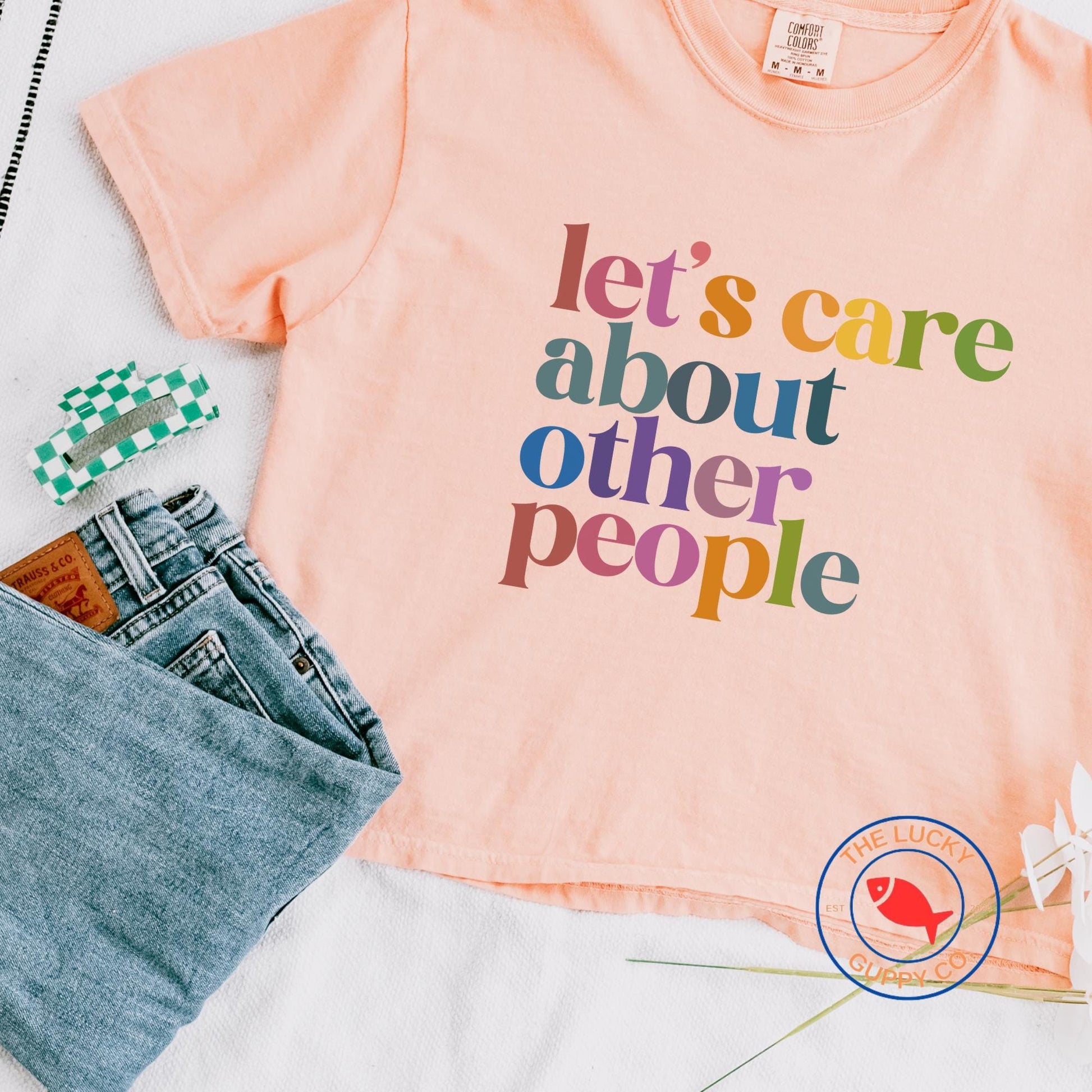 lets care about other people rainbow retro womens boxy tshirt, raise them kind, practice radical empathy, make america kind again, be nice