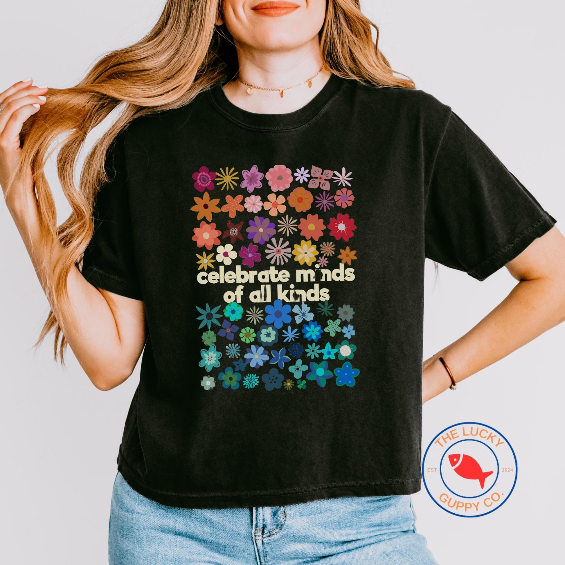 celebrate minds of all kinds tee, celebrate neurodiversity sticker, normalize minds of all kinds, autism awareness, inclusion is elemental