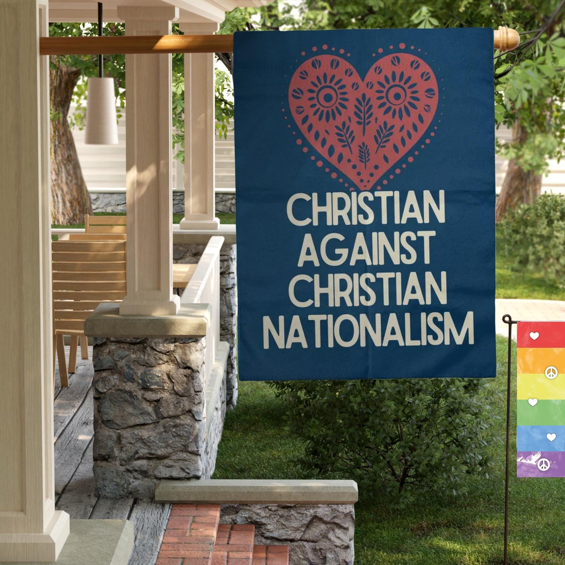 Christian Against Christian Nationalism Flag, One Human Family, No Human Is Illegal, Pro DEI Sign, Keep the Immigrants Deport the Racists