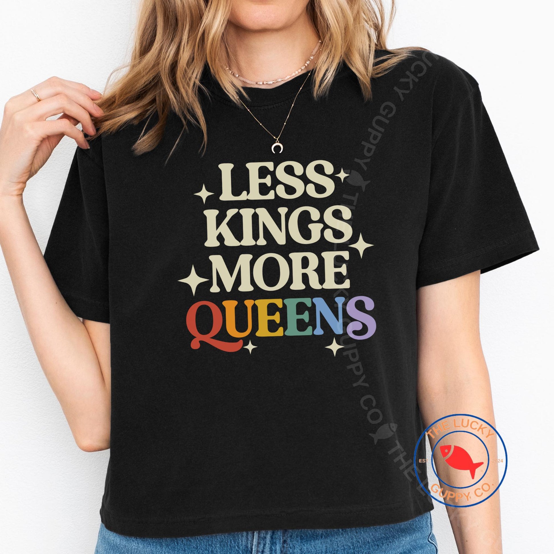 Less Kings More Queens Womens Boxy Crop Shirt, No Kings in America, Equality Hurts No One, Freedom Democracy Truth Shirt, Protect The Dolls